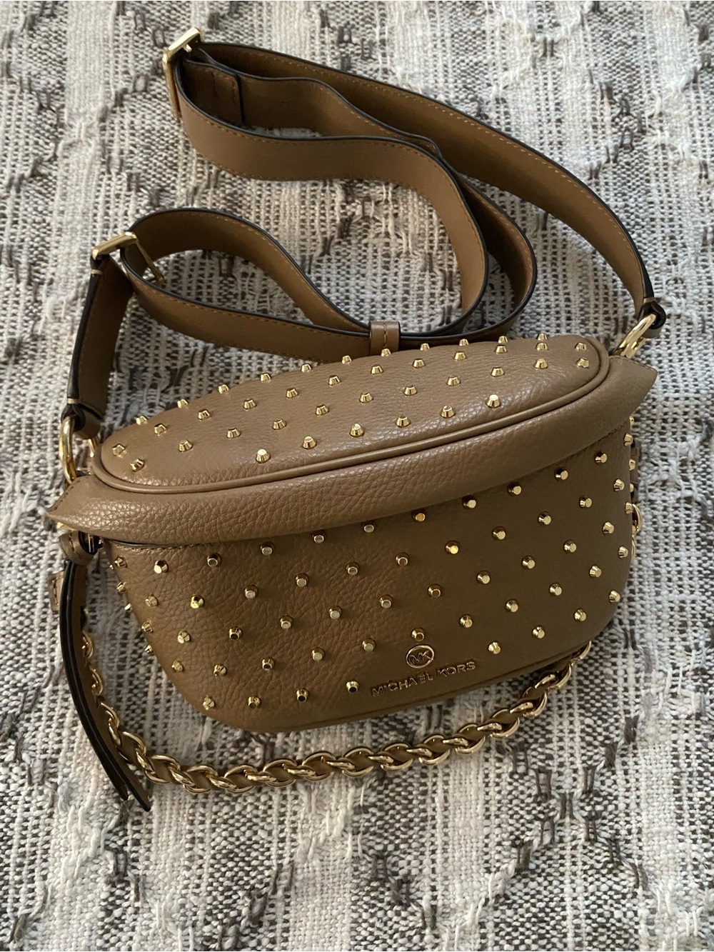 Michael Kors Husk Slater Leather Studded Crossbody Belt Sling Bag